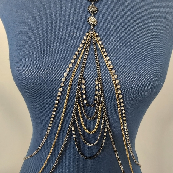 Sexy Gunmetal with Rhinestones Body Chain Jewelry and Earrings Set New - Picture 5 of 9